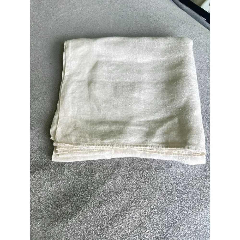 Vintage Linen Tablecloth 52x51 Rectangle 52x51 Embossed Ivory White Damask